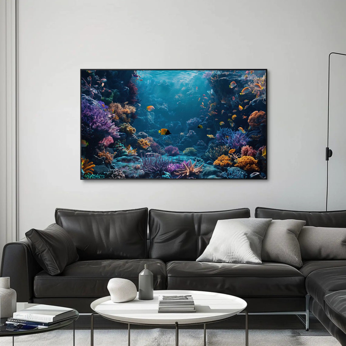 Blue Coral Reef Framed Horizontal Print Vibrant Ocean Art Underwater Landscape Coastal Wall Decor Ready To Hang Gift - Image 2