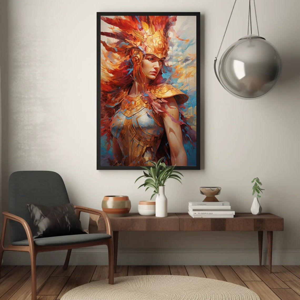 Athena Greek Goddess Of War Fiery Plumed Golden Armor Poster - Image 3