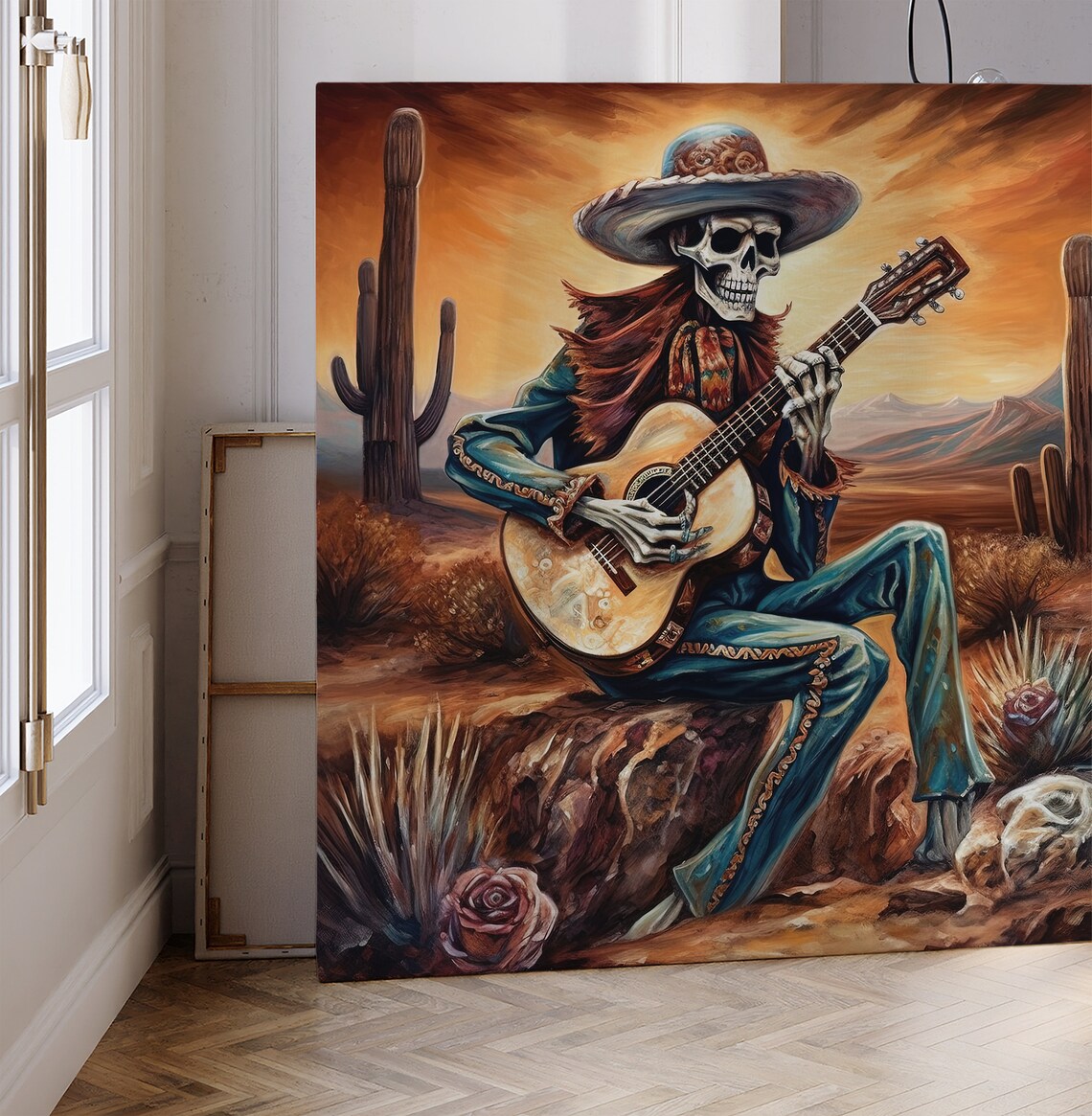 Mexican Cowboy Skeleton Guitarist Art Print, Calavera - Image 4
