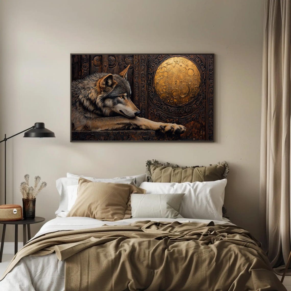 Wolf Beside An Ornate Carved Door With A Golden Moon Gothic Poster - Image 3