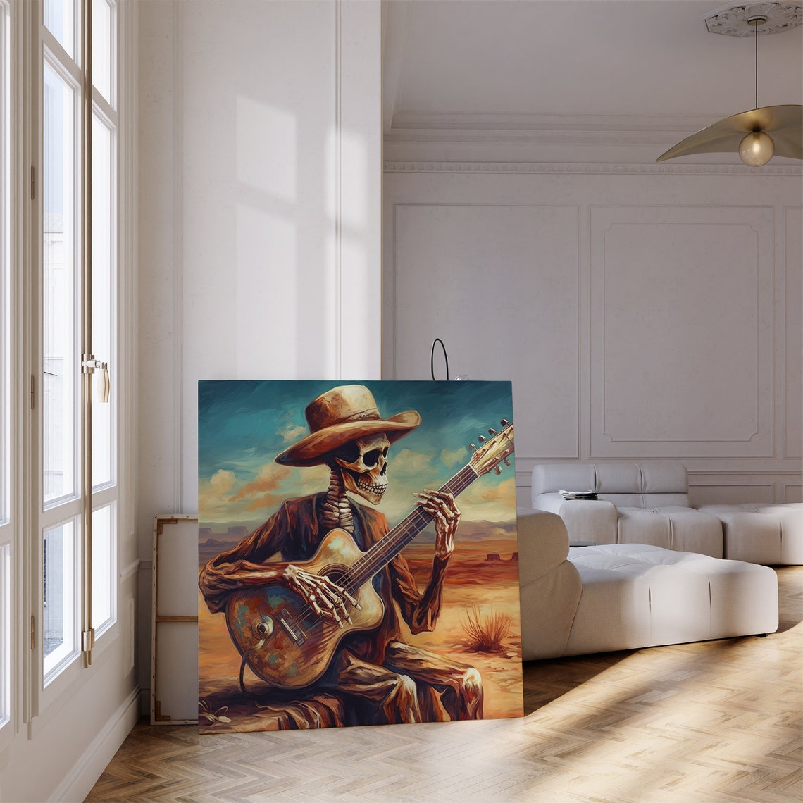 Day Of The Dead Skeleton Cowboy Playing Guitar In The Desert Poster - Image 3