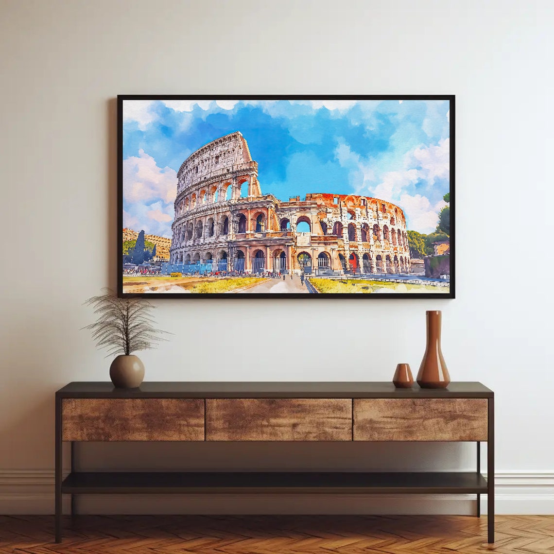 Rome Colosseum Ancient Landmark Bright Blue Watercolor Poster - Image 2