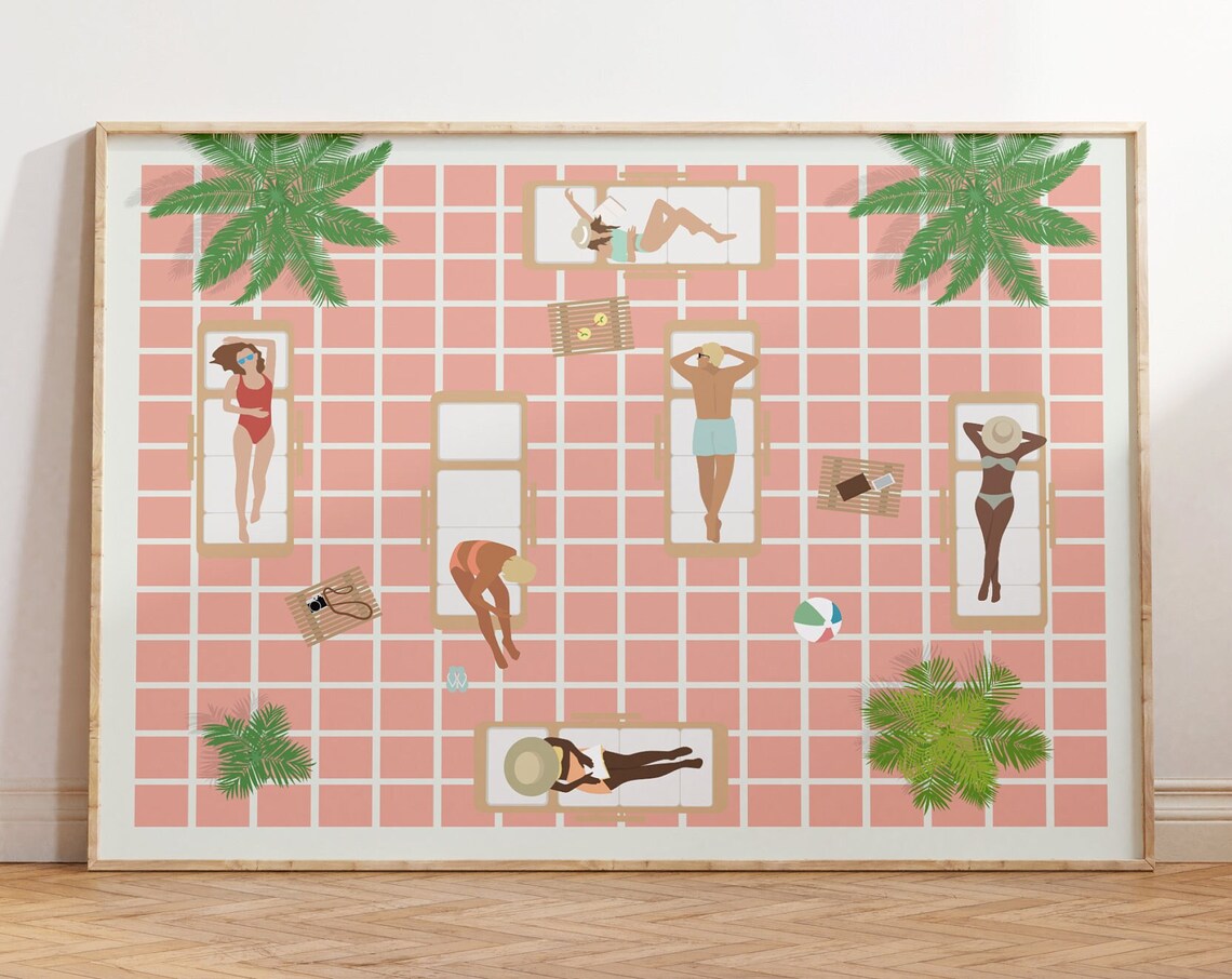 People At The Pool Retro Summer Poster Print - Image 4