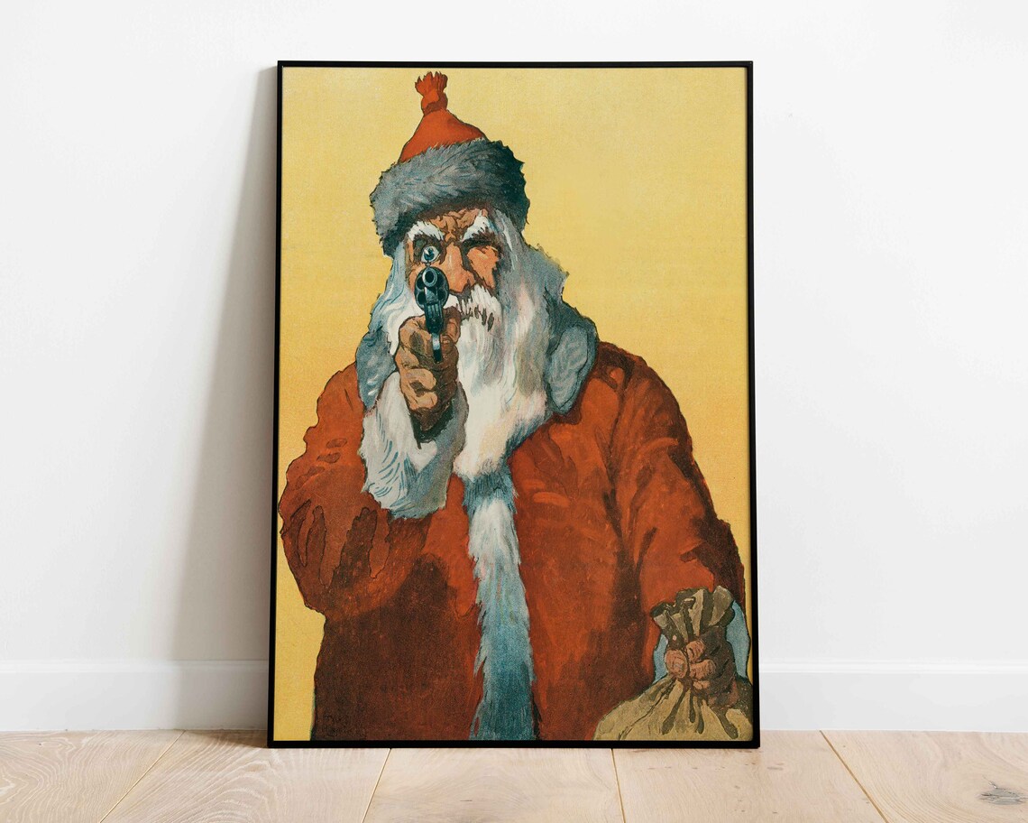 Bad Santa Vintage Horror Style Gun Pointing Christmas Poster