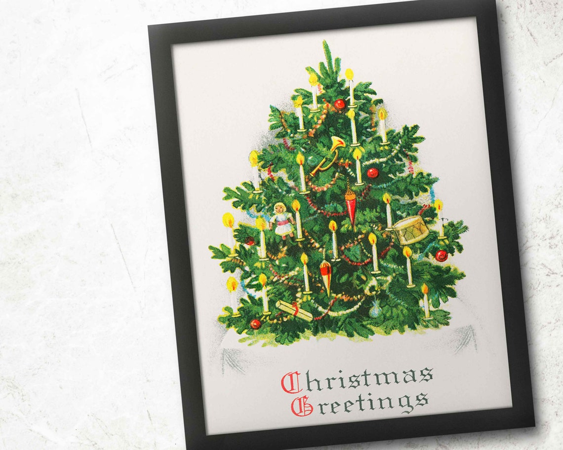 Old Fashioned Candlelit Christmas Tree Holiday Greetings Wall Art - Image 4