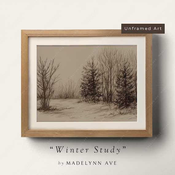 Winter Landscape Art Print, Vintage Forest Scene