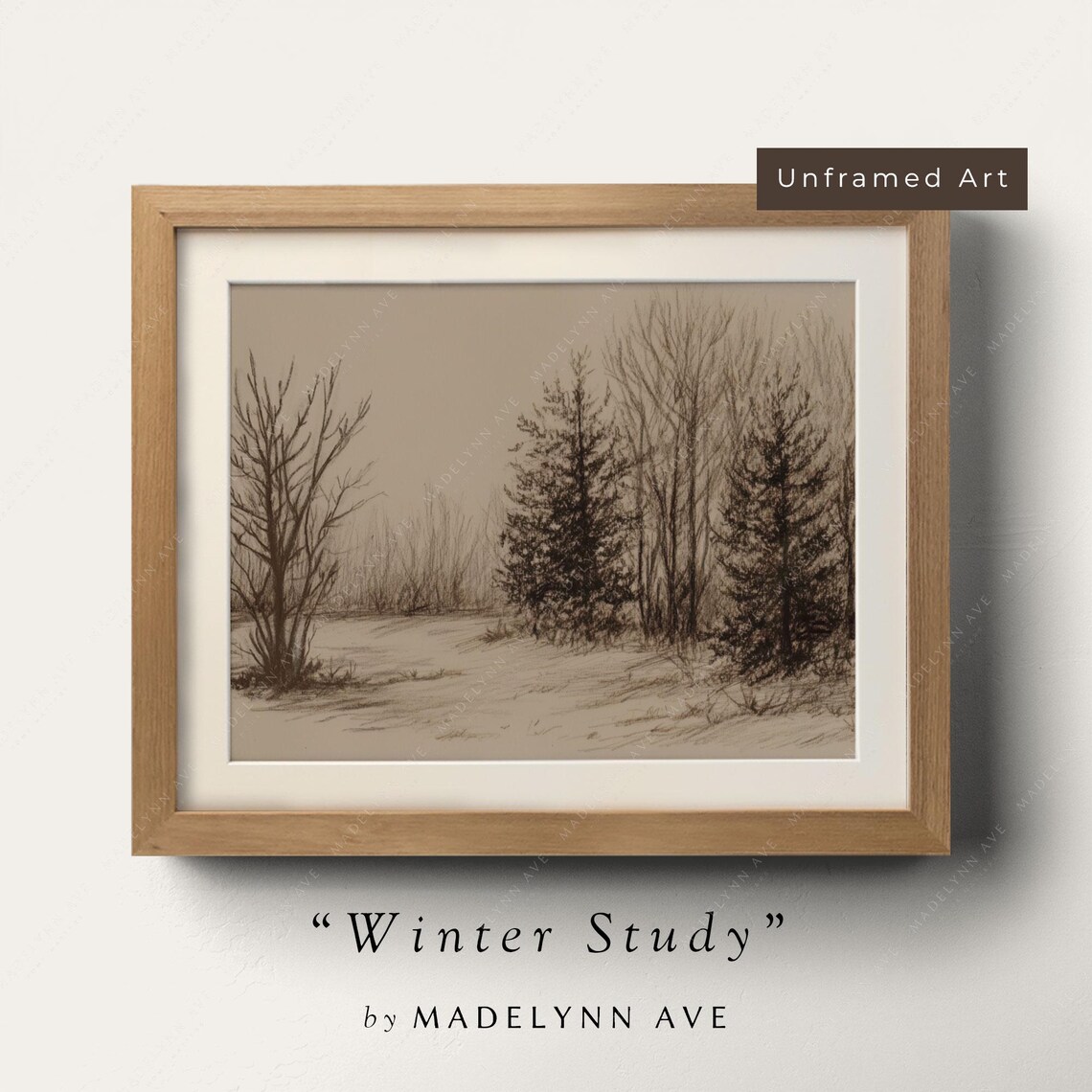 Winter Landscape Art Print, Vintage Forest Scene