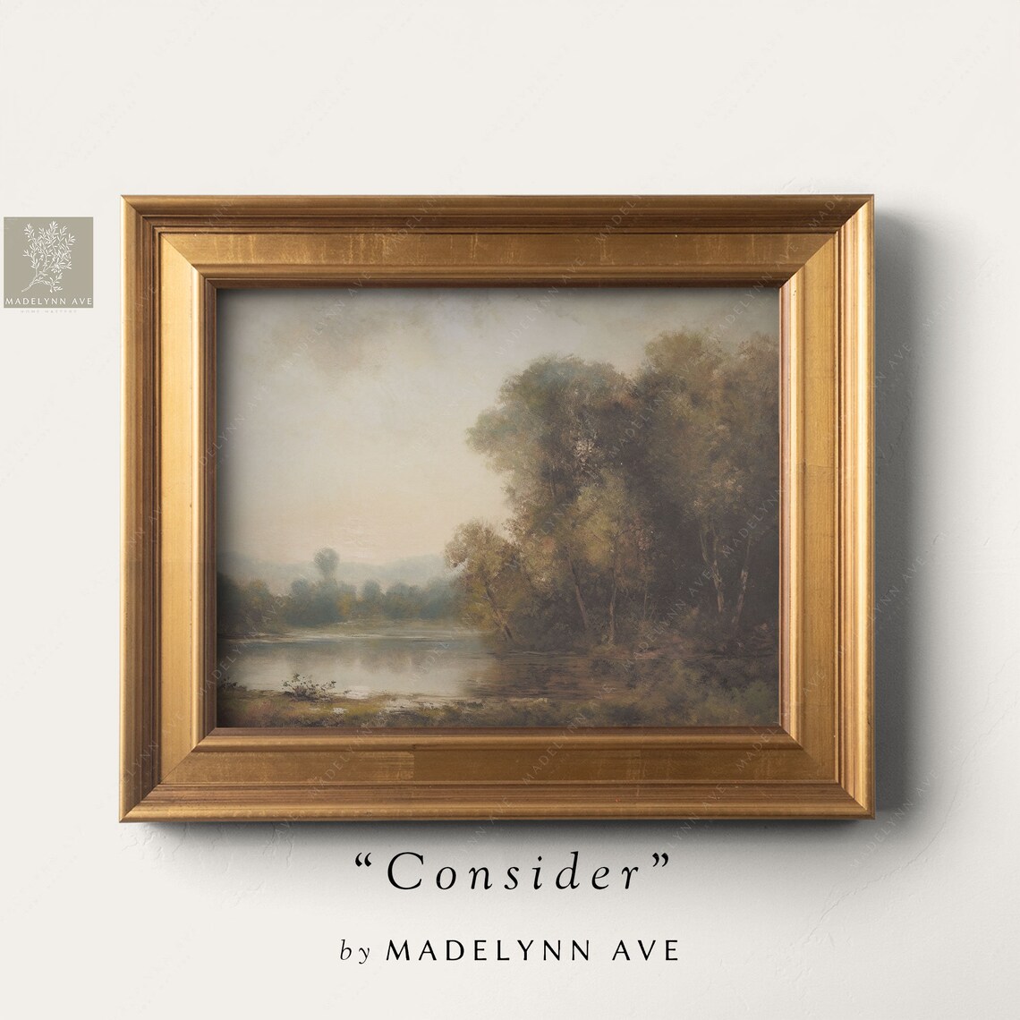 Moody Lakeside Vintage Oil Painting Landscape Scenic Art Poster