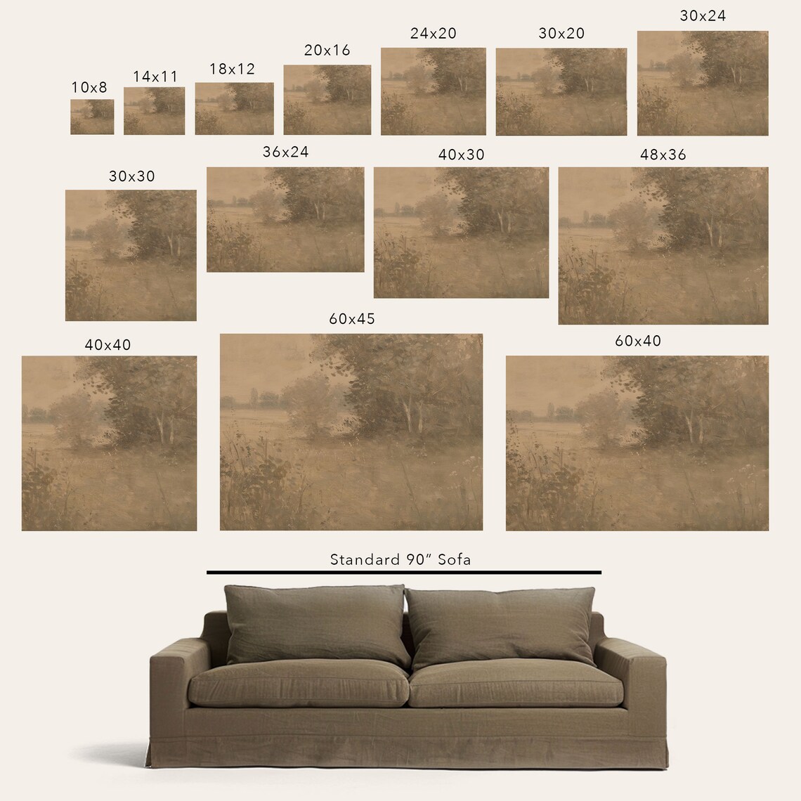 Sepia Landscape Art Print, Modern Oil Painting Style - Image 2