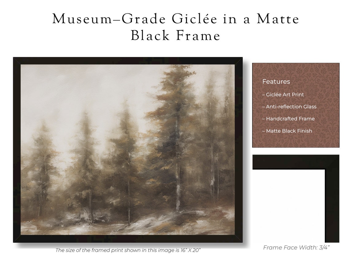 Framed Winter Pine Forest Neutral Landscape Nature Art Poster - Image 3