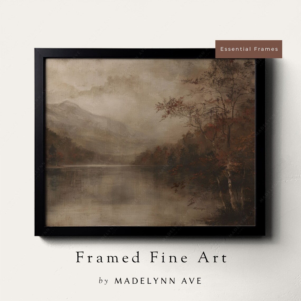 Moody Fall Lake Landscape, Vintage Autumn Art Print