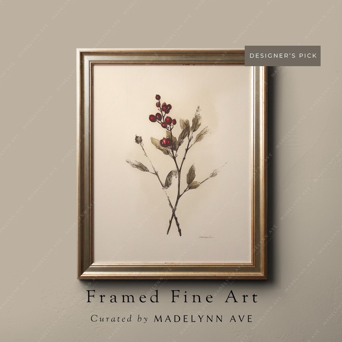 Holly Branch Winter Botanical Art Print, Vintage Christmas