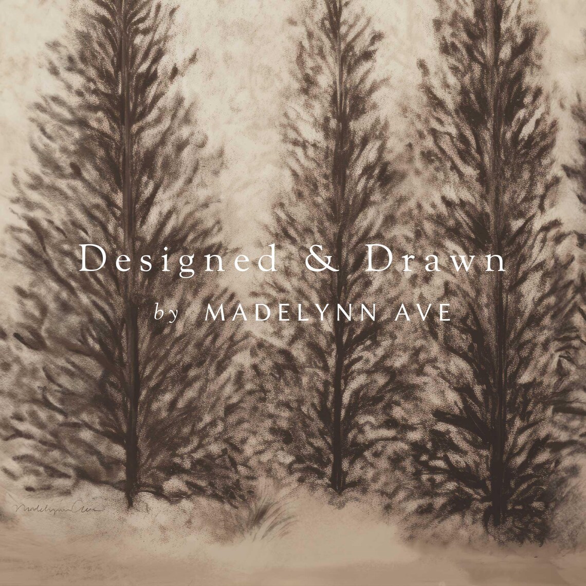 Antique Black Pine Trees, Charcoal Sketch Art Print - Image 6