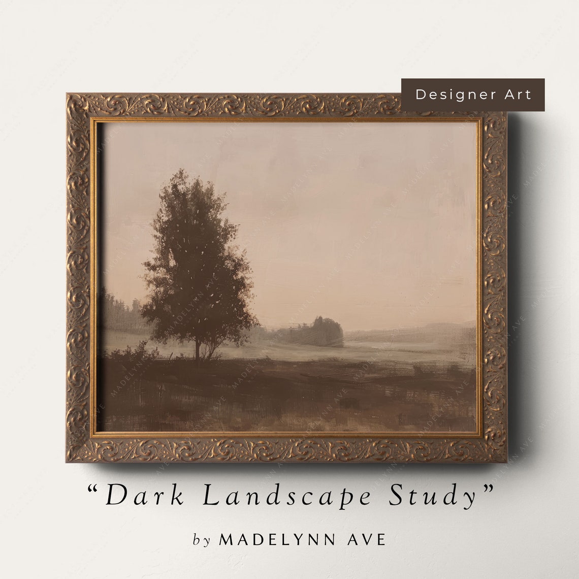Dark Landscape Study Lone Tree Moody Field Vintage Art Poster