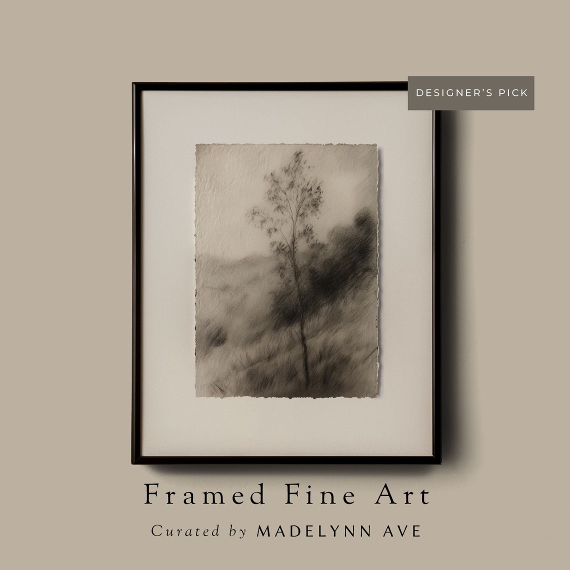 Framed Hillside Sketch Art Print Black White Antique Style Wall Art Drawing Giclee On Framed Or Paper Tree Landscape