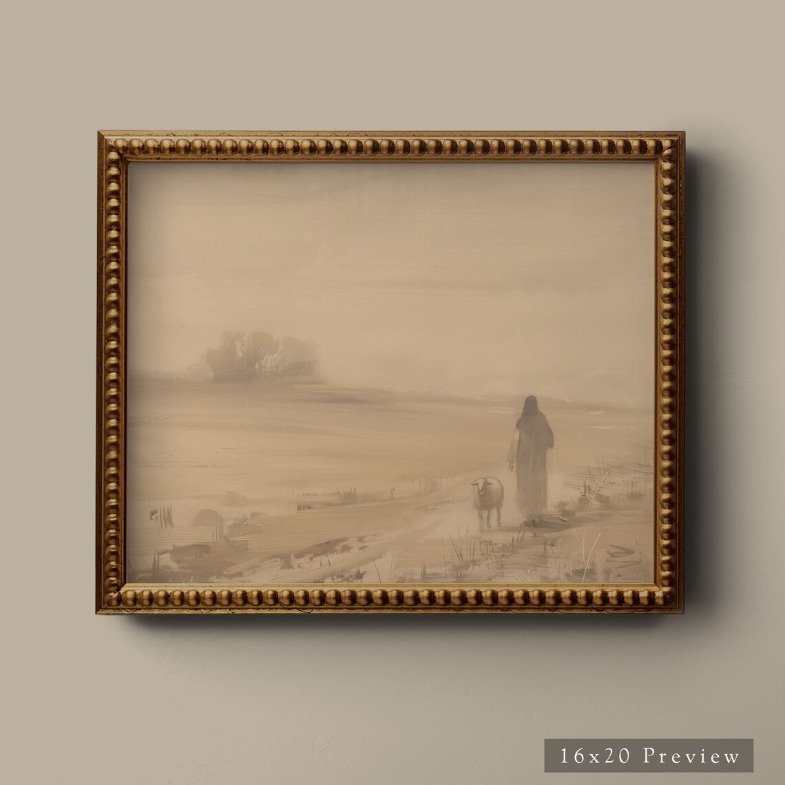 Jesus And Sheep Sepia Misty Field Christian Faith Wall Poster - Image 6