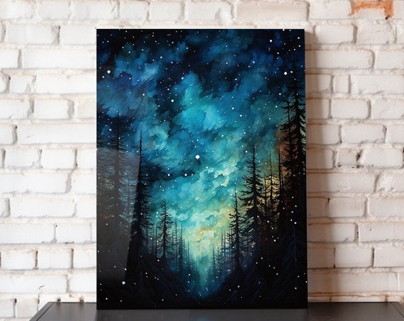 Starry Woods Metal Poster Starry Night Sky Wall Art 8x10 12x16 16x20