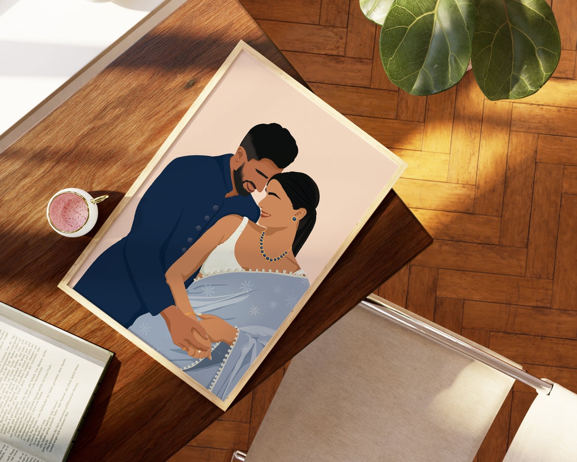 Indian Couple Art Indian Art Desi Art South Asian Art South Indian Art Desi Art Brown Couple Art Valentines Gift For Him For Her - Image 4