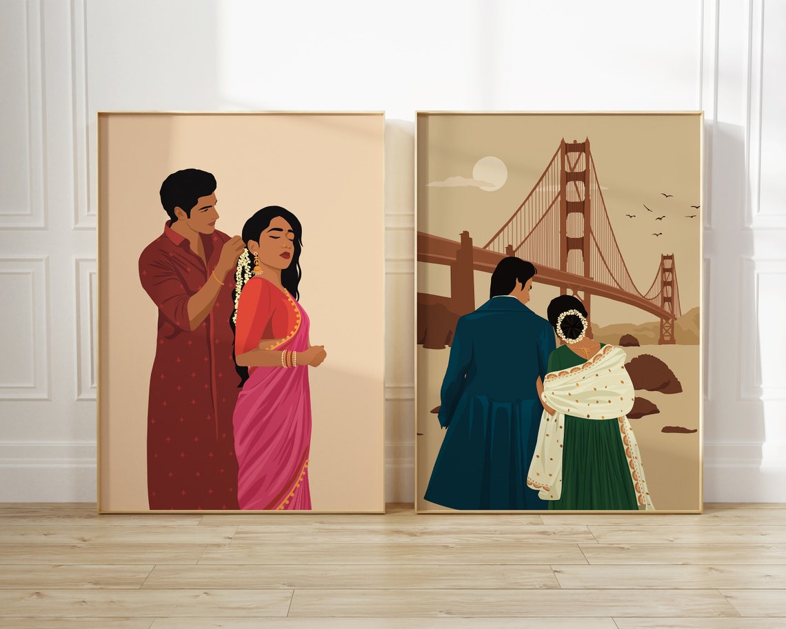 Indian Couple Art, Desi Valentines Gift - Image 3