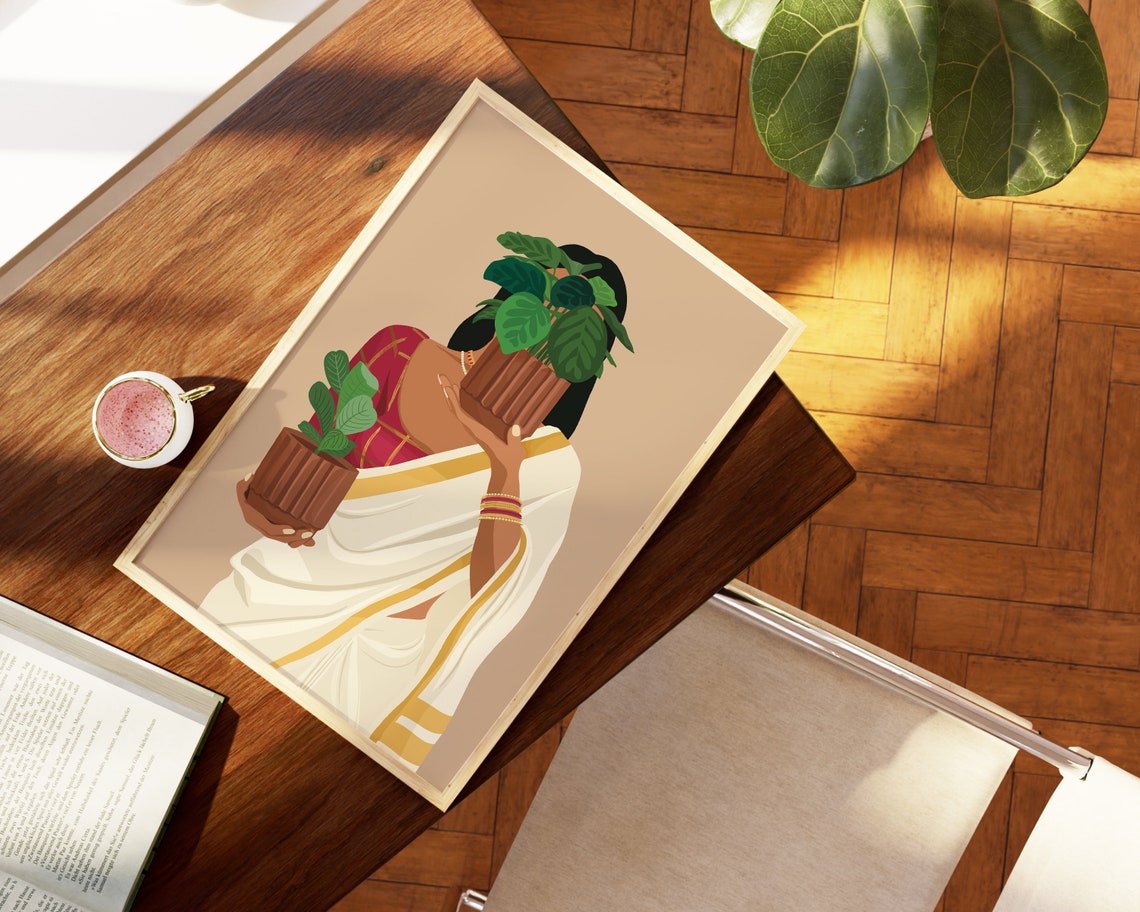 Desi Plant Mom Art Print, Indian Woman Plant Lover - Image 4