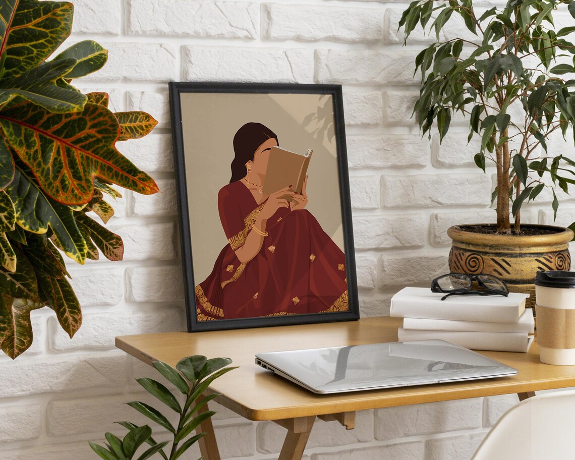 Kashmiri Women Reading Book Art Print, Indian Art - Image 4