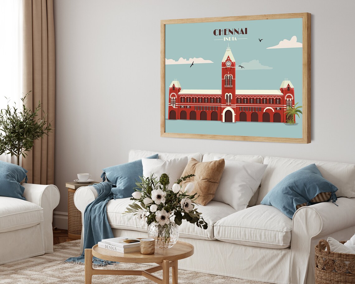 India Travel Print, Chennai Central Vintage Poster - Image 3