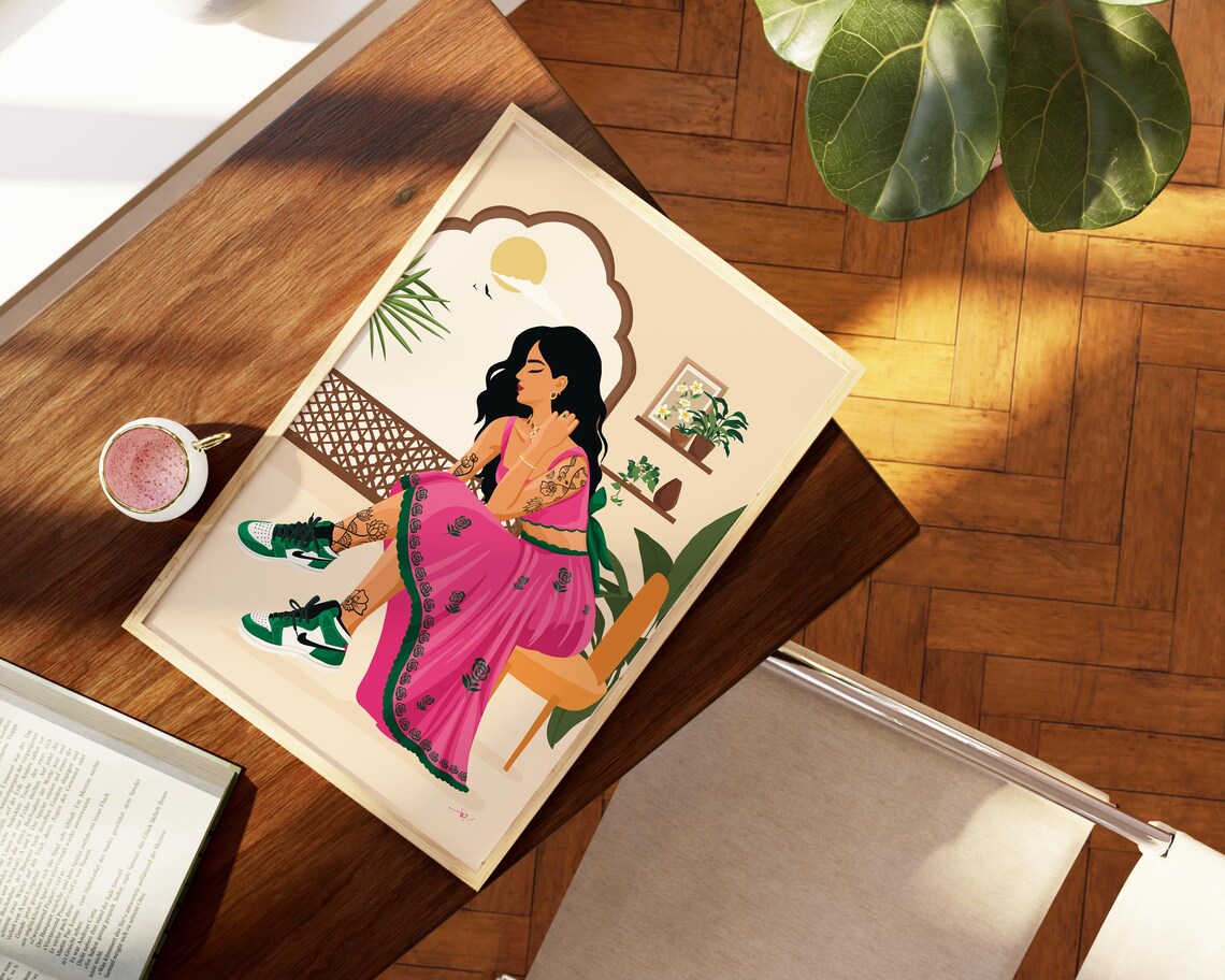 Indian Woman in Sneakers Art Print, Desi Style - Image 3