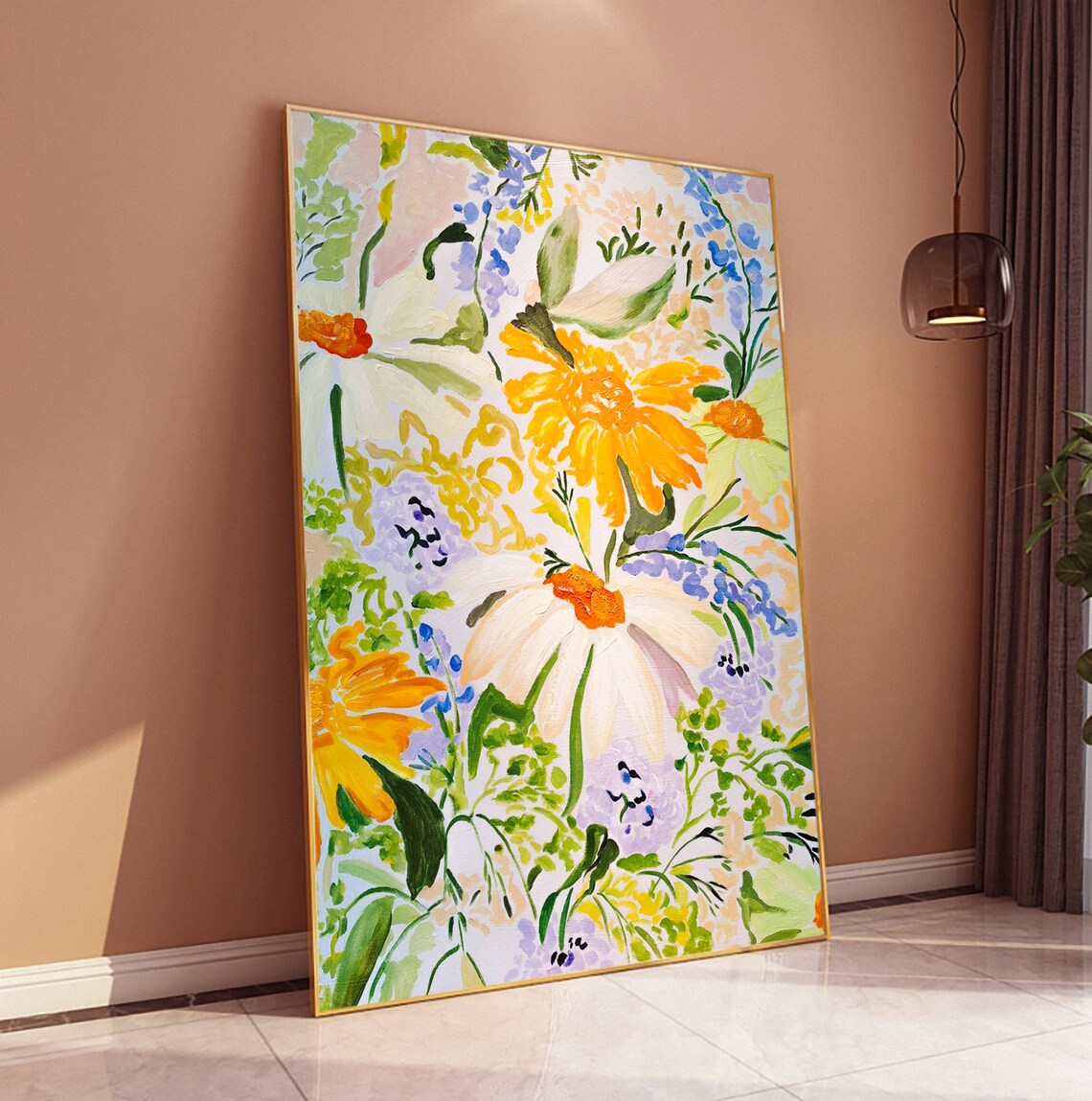 Yellow Daisy Wildflower Bouquet Pastel Floral Oil Painting Poster - Image 4