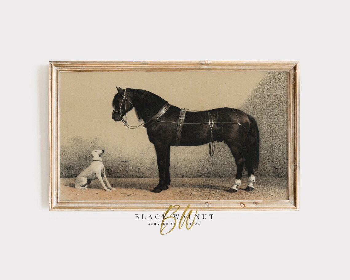 Vintage Horse And Dog Lithograph Art Print