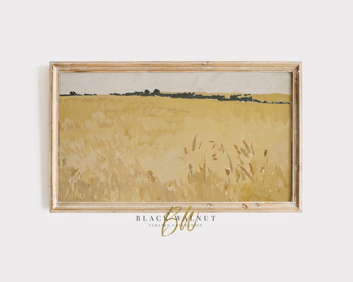 Golden Summer Wheat Field Minimal Abstract Rustic Landscape Wall Art