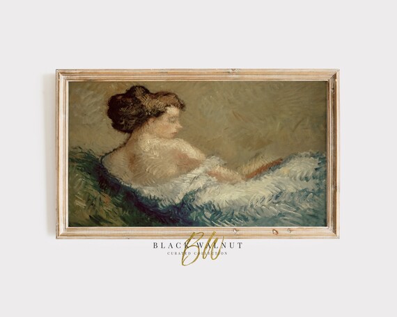 Vintage Woman Portrait Reclining Figure Soft Neutral Tones Classic Wall Art Print