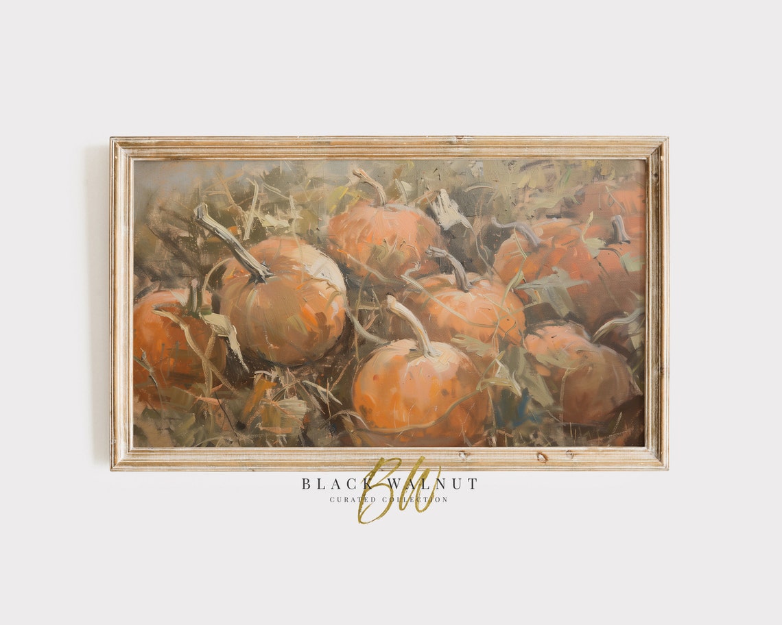 Orange Pumpkins in Patch Vintage Rustic Fall Harvest Art Poster