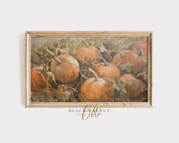 Orange Pumpkins in Patch Vintage Rustic Fall Harvest Art Poster