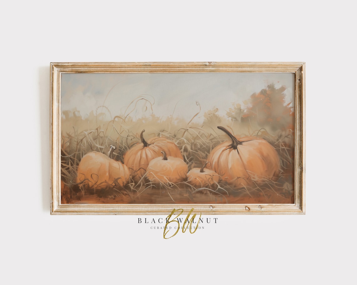 Pumpkins In Fall Field Vintage Style Rustic Autumn Harvest Art Print