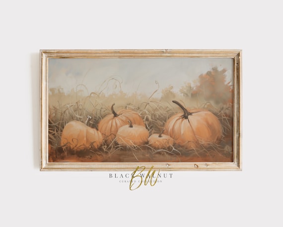 Pumpkins In Fall Field Vintage Style Rustic Autumn Harvest Art Print