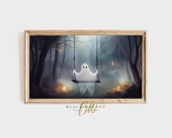Cute Ghost Frame Tv Art Ghost On Swing Halloween Decor Fall Frame Tv Screensaver Instant Dark Moody Halloween