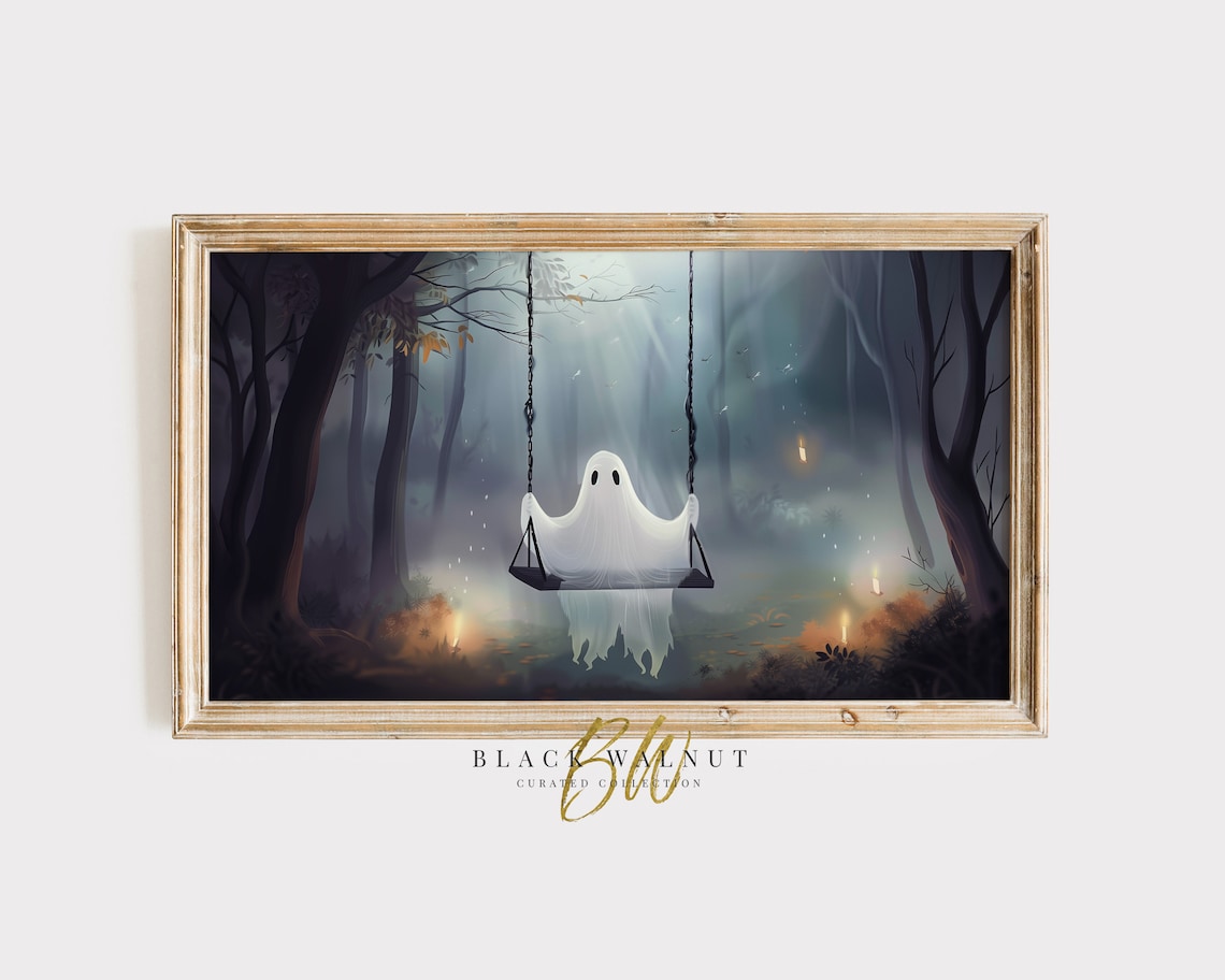 Cute Ghost Frame Tv Art Ghost On Swing Halloween Decor Fall Frame Tv Screensaver Instant Dark Moody Halloween