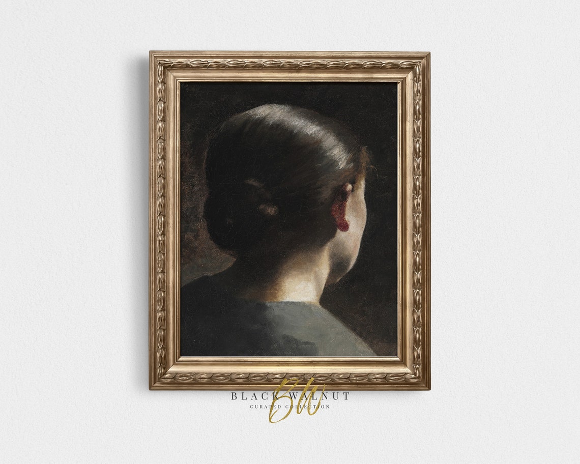 Vintage Female Portrait Print Of Antique Oil Painting Vintage Painting Moody French Country Art Print French Farmhouse