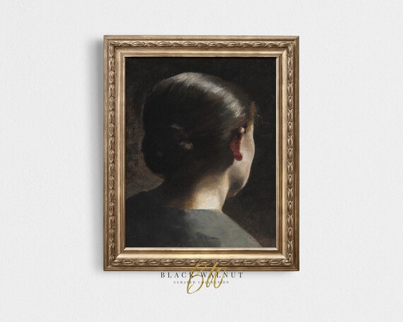 Moody Woman Back View Portrait Dark Antique Female Figure Oil Painting Poster