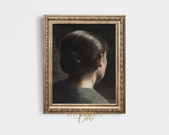 Vintage Female Portrait Print Of Antique Oil Painting Vintage Painting Moody French Country Art Print French Farmhouse