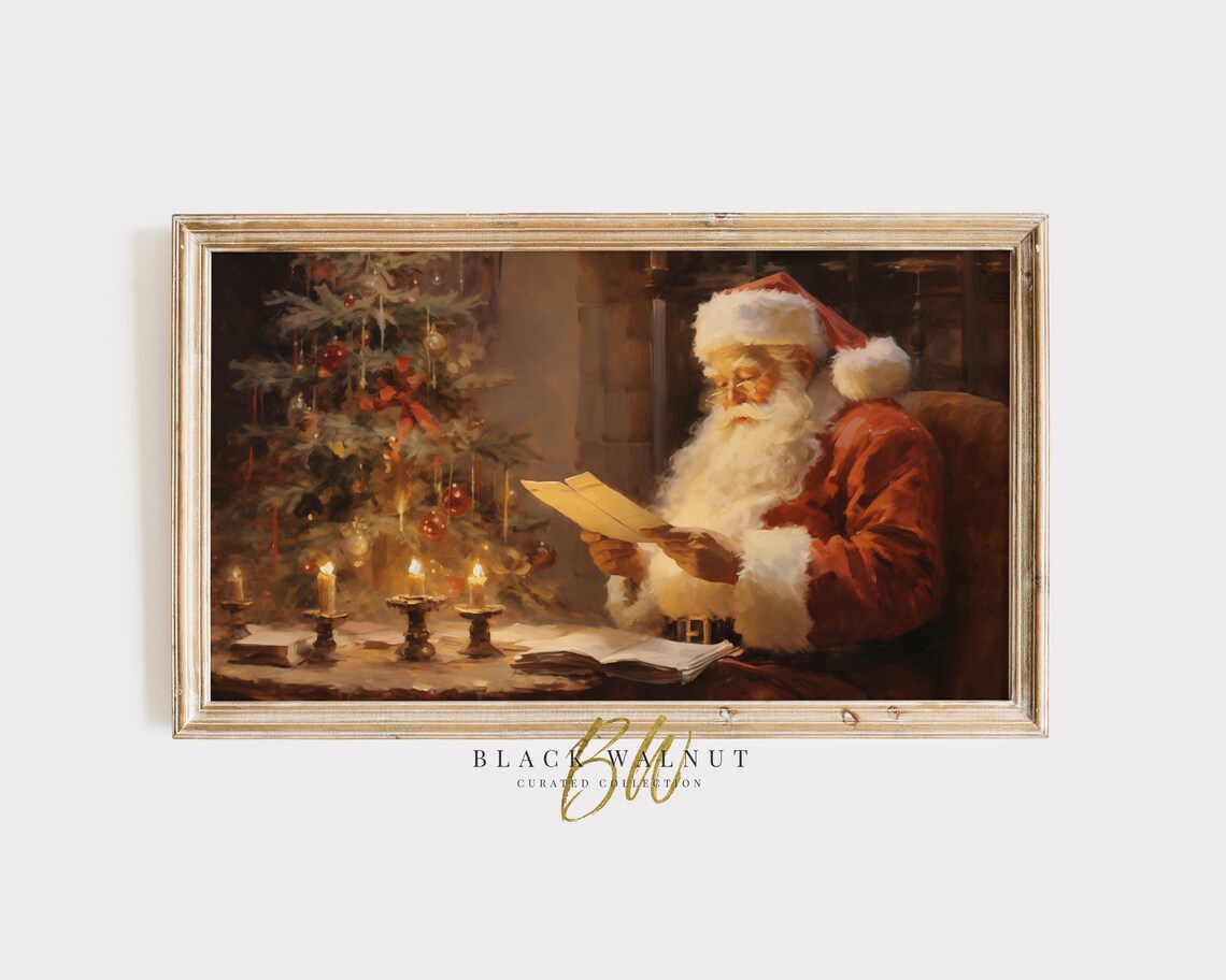 Frame Tv Santa Claus Art Vintage Style Farmhouse Christmas Painting Christmas Holiday Decor Old World Santa