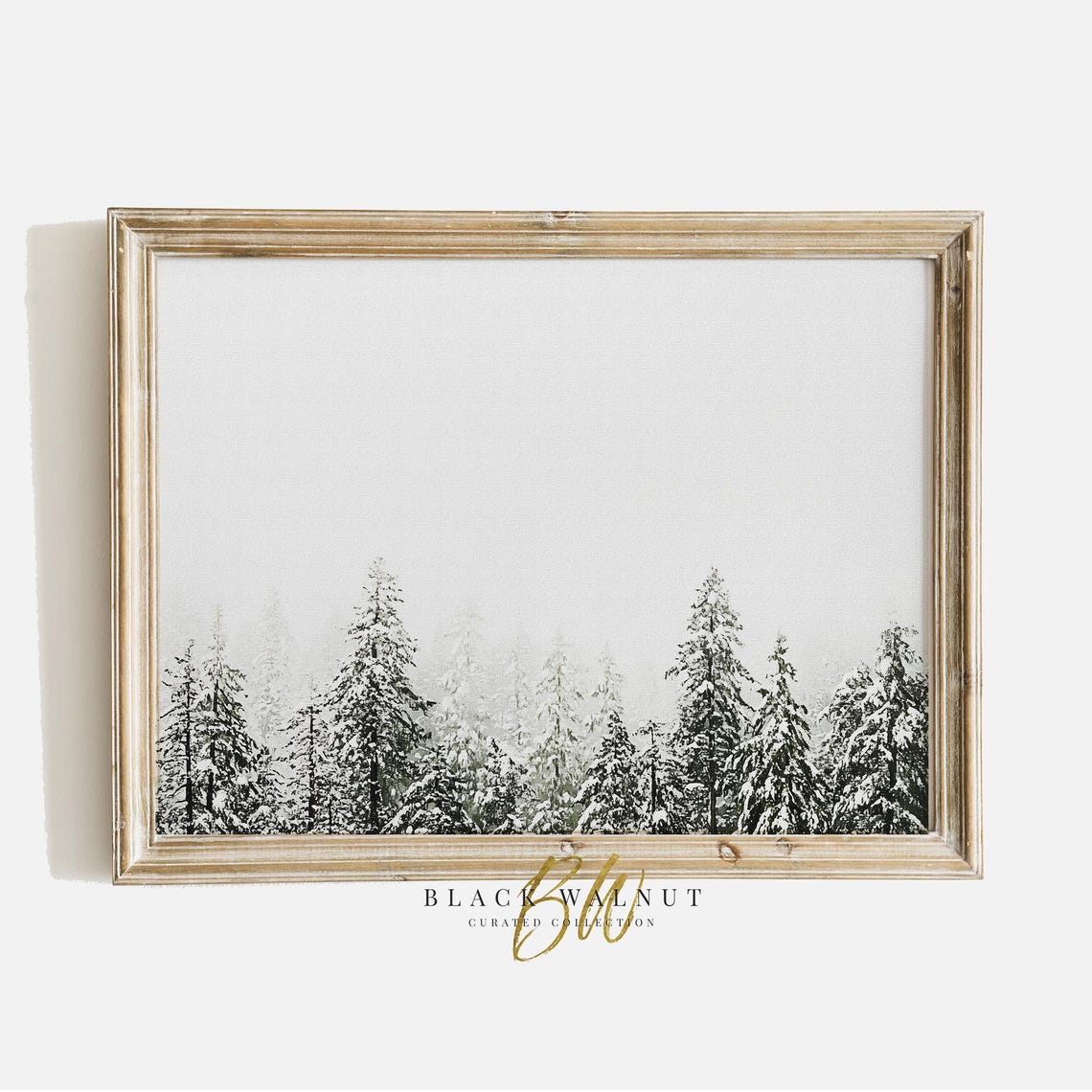 Snow Covered Evergreens White Sky Minimalist Winter Trees Art Poster