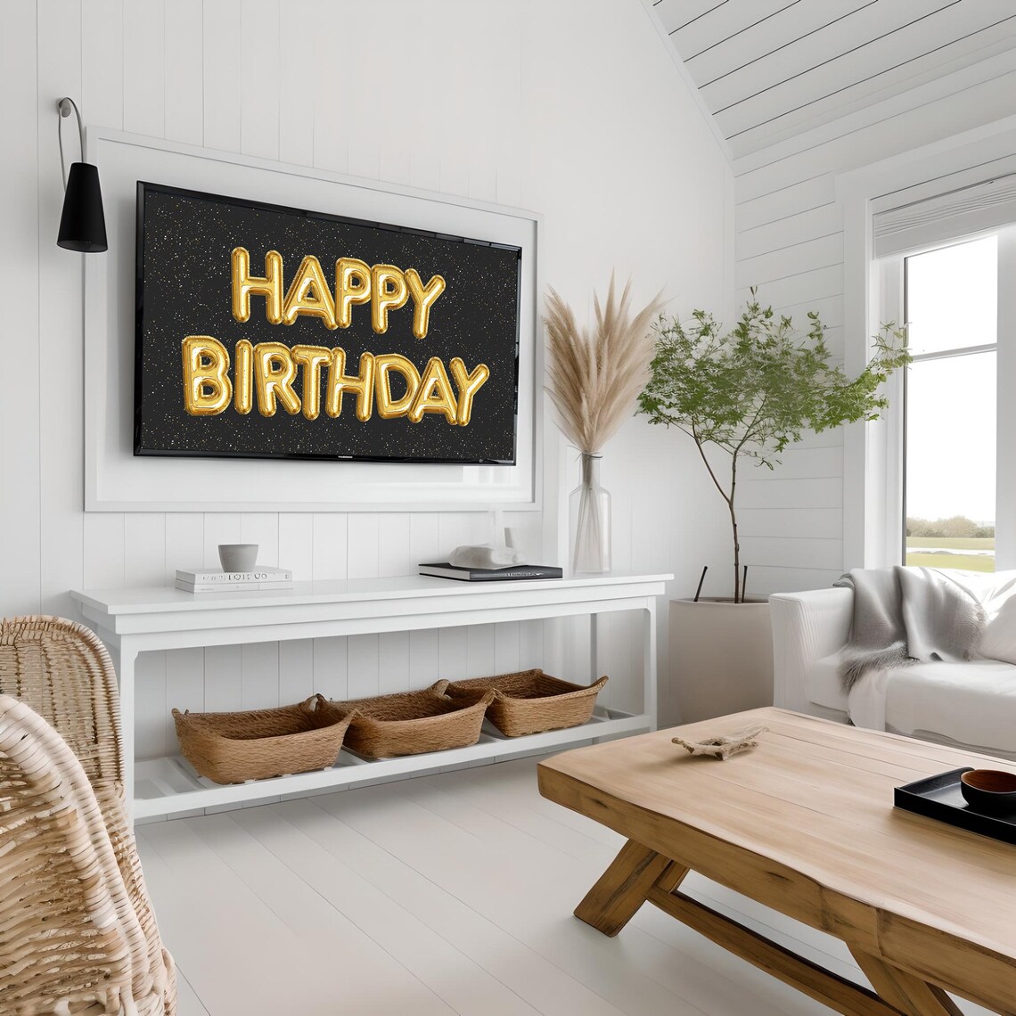 Gold Happy Birthday Balloon Letters Black Party Decoration Wall Art - Image 2
