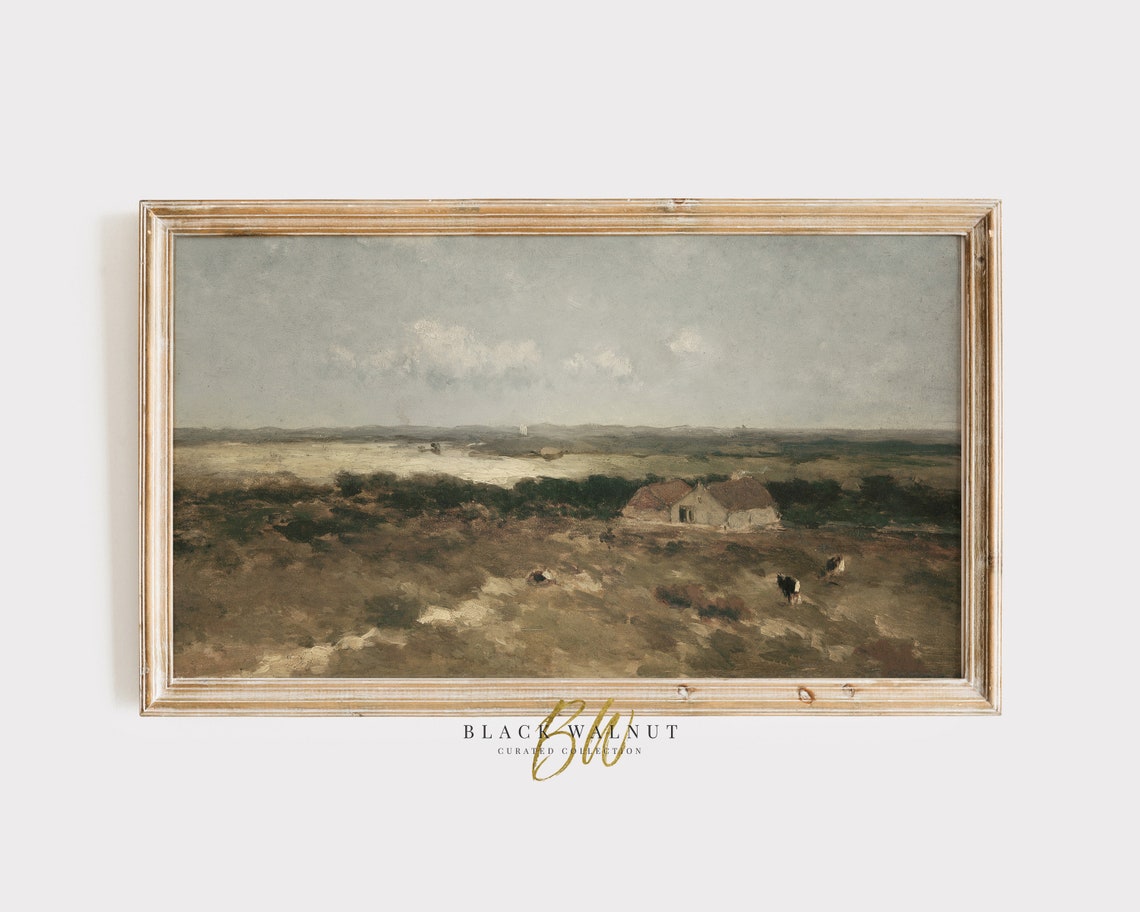 Frame Tv Art Vintage Farm Landscape Oil Painting Old Barn Painting Vintage Oil Painting French Farmhouse