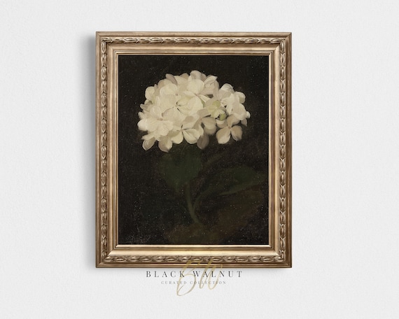 Vintage Floral Art Print Moody Floral Painting Hydrangea Still Life Antique Oil Painting Vintage Art Antique Botanical Wall Art