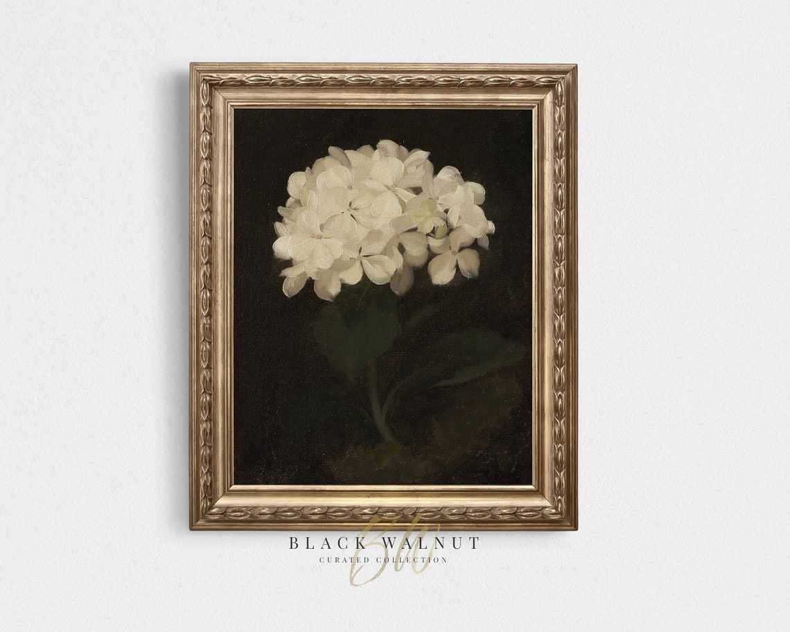 Vintage Floral Art Print Moody Floral Painting Hydrangea Still Life Antique Oil Painting Vintage Art Antique Botanical Wall Art