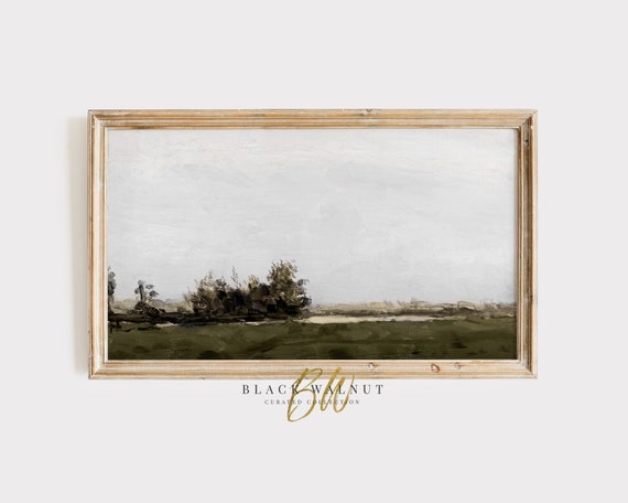 Frame Tv Art Muted Green Landscape Moody Vintage Meadow French Country Farmhouse Decor Minimalist Aesthetic