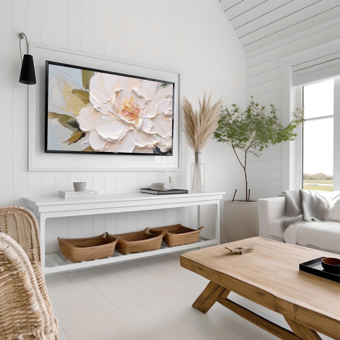 Abstract Flower Frame Art Print, White Wildflower Painting - Image 2