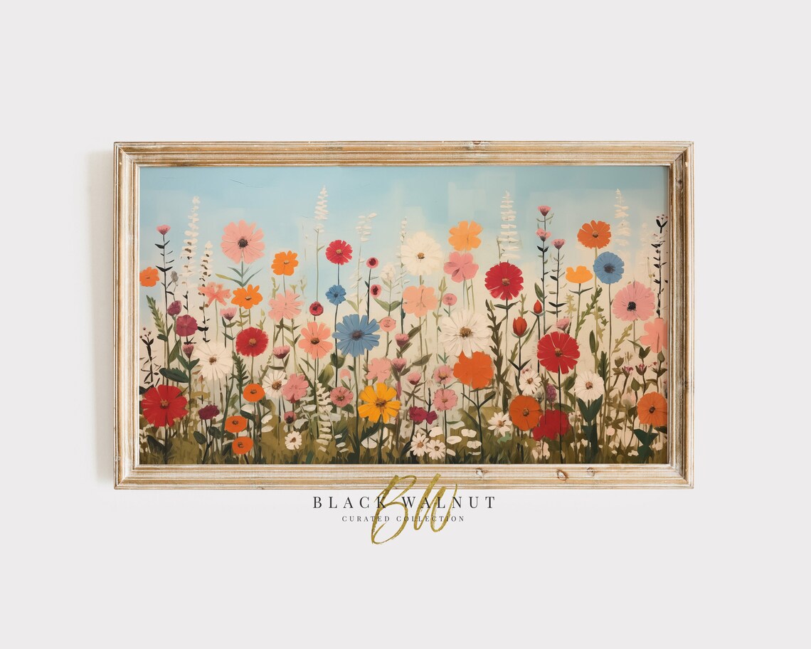 Colorful Wildflower Meadow Bright Summer Blooms Retro Floral Poster