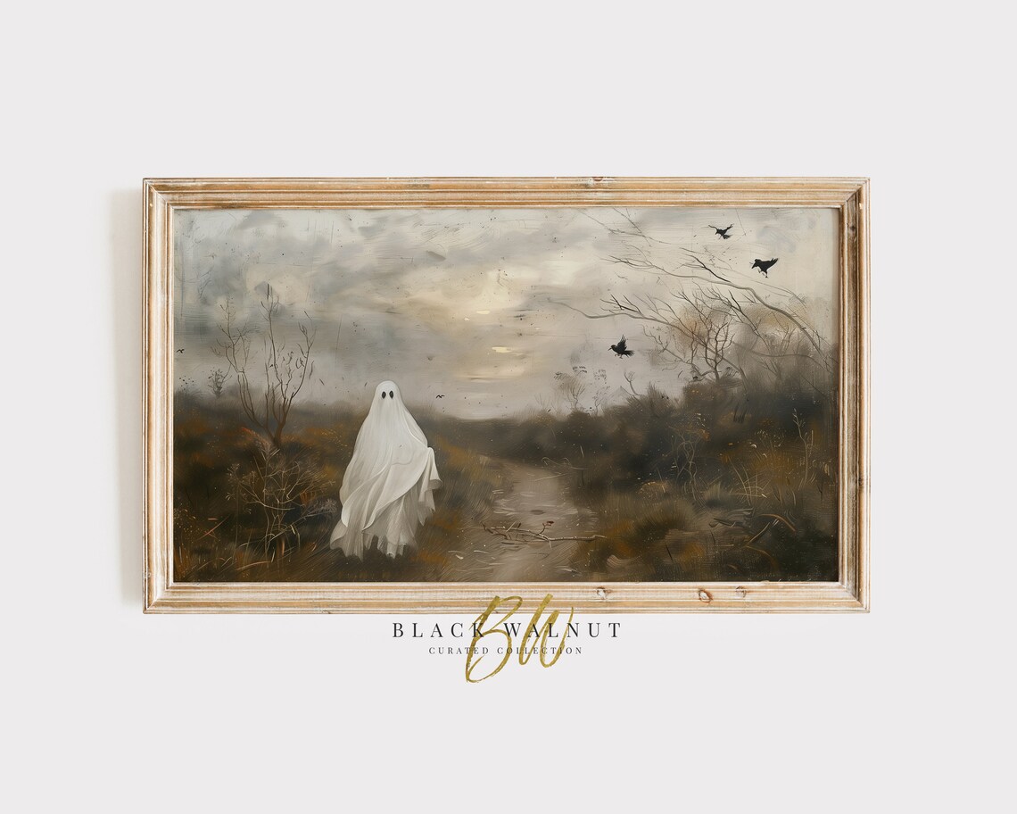 Ghost Field With Crows, Vintage Halloween Art Print